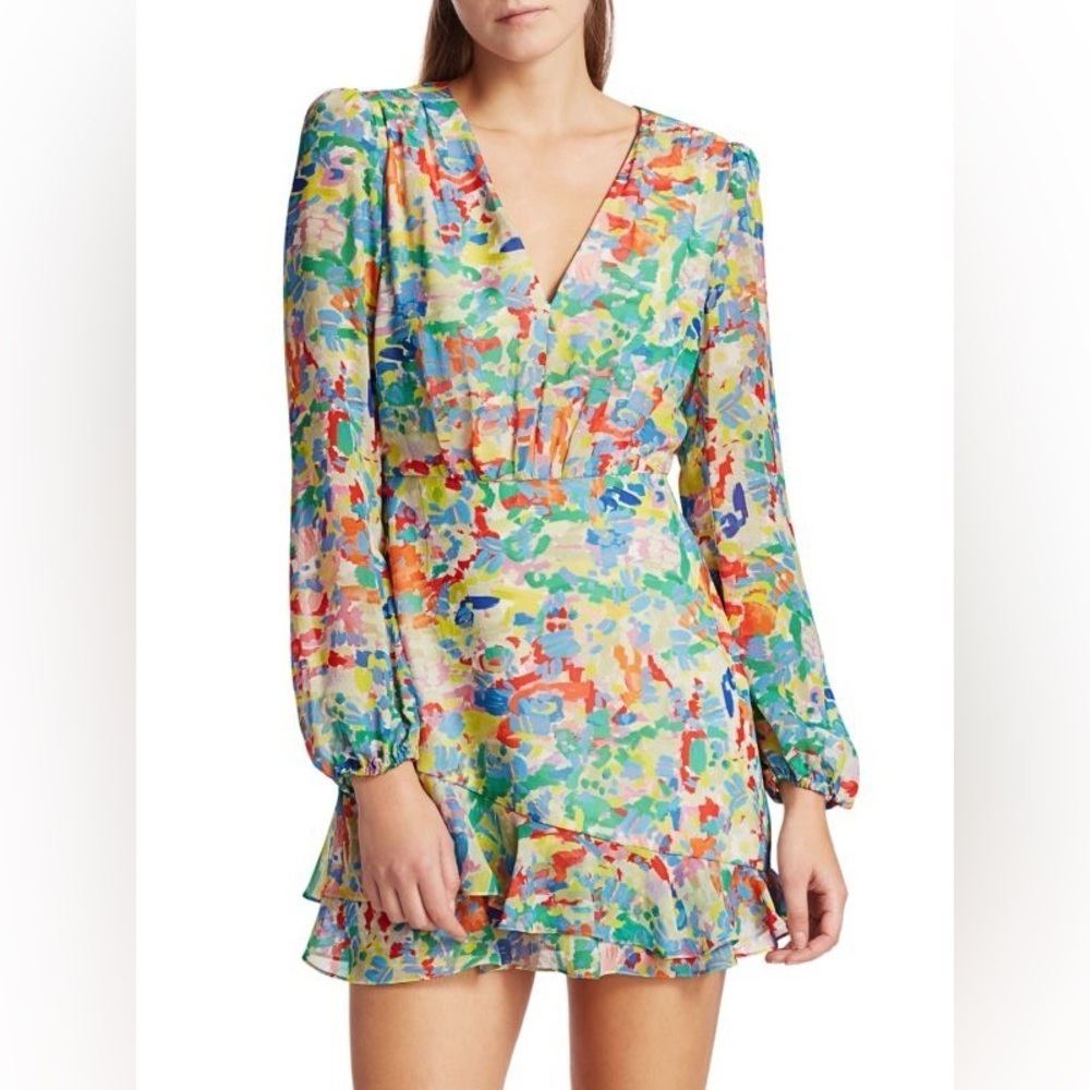 Saloni Ayla Multicolor Paint Silk Mini A-Line Dress Womens Size 4